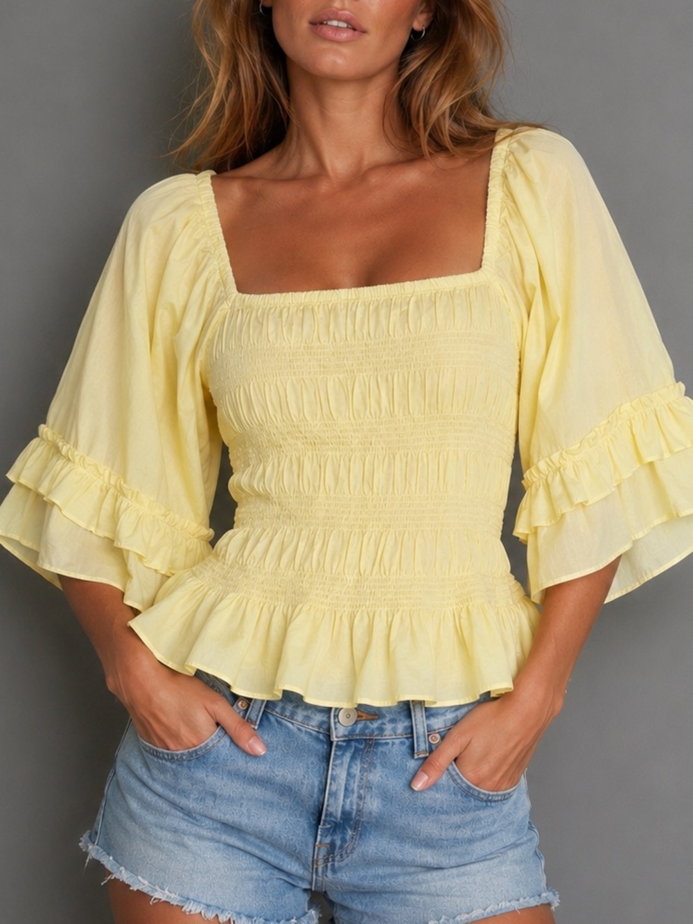 Cato Women Cropped Smocked Top (P16)